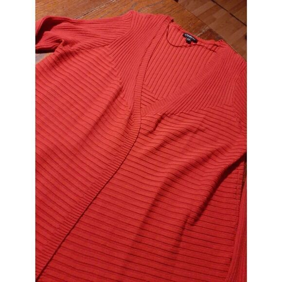 Size 14/16 Lane Bryant Orange Rust Ribbed Long Sleeve Knit Sweater Cardigan - Picture 1 of 3